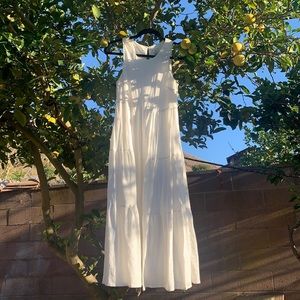 Flowy summer midi white linen dress
